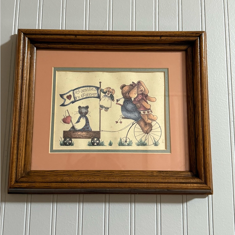 90’s Vintage Cottage Core Wooden Framed “Families are Forever” Wall Art